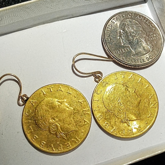 MY LIRA Jewelry - Yellow Gold Dangling 200 Lira Coin Earrings